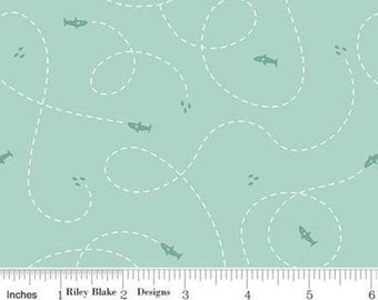 RILEY BLAKE, Shark, Mint, Riptide, 10305, cotton quilt, cotton designer