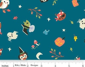 RILEY BLAKE, Halloween Fabric- Halloween, TEAL, Tiny Treaters, 10481, fabric, cotton, quilt cotton