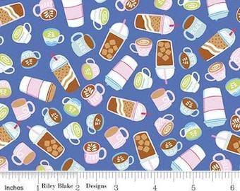 RILEY BLAKE, Coffee, BLUE, 10894, Rainbow Fruit, fabric, cotton, quilt cotton