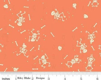 QUILT FABRIC Skeleton, Halloween, ORANGE, fabric, cotton, quilt cotton- Tiny Treaters de Riley Blake Designs