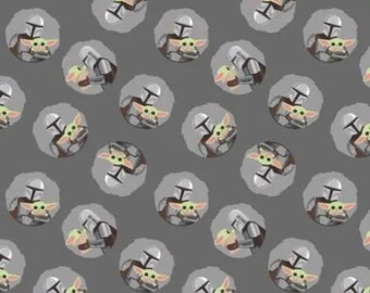 CAMELOT FABRICS, Yoda, Mandalorian, Star Wars, gray, 73800242, col 02, cotton, cotton quilt, cotton designer