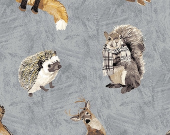 ANDOVER, Fabric animals 100% coton, #9748 GRAY, variable sizes - Woodland Winter de Andover