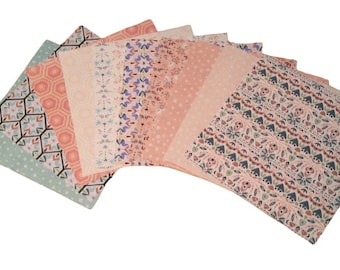 42 squares 5 inchs, Pre-Cut cotton, beige, pink and black collection - Turtle Cove de Camelot Fabrics