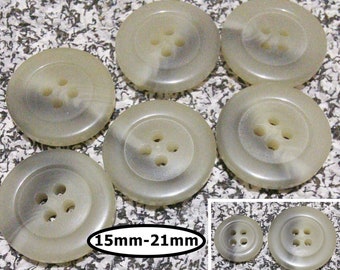 6 buttons, 15 mm and 21mm, Shade GRAY BEIGE, button 4 holes, BTN 91