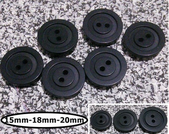 6 Buttons, 15mm, 18mm or 20mm, BLACK, 2 holes, vintage button, BTN 81A