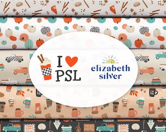 CAMELOT FABRICS,  Bundle 5 prints, I Love PSL, 100% Cotton, designer, Elizabeth Silver