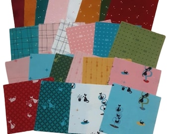 42 SQUARES 5" X 5", CAT, pre-cut cotton, 100% cotton, Charm pack - Mod Meow de Riley Blake Designs