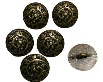 6 Buttons: 15mm, Button Bronze Vintage, button metal