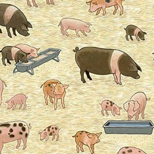 QUILT FABRIC Pig, piglet, 100% cotton, cotton quilt, cotton designer - Village Life d&#39;Andover Fabrics