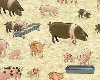 QUILT FABRIC Pig, piglet, 100% cotton, cotton quilt, cotton designer - Village Life d'Andover Fabrics