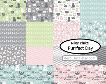 SALE, 42 squares 4 inchs or 5 inchs, Pre-cuts fabric - Purrfect Day de Riley Blake Designs