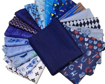 BLUE, Pack of 20, 100% cotton, Various patterns, quality quilting, cotton designer