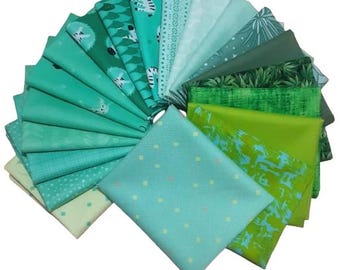 GREEN, Pack of 20, 100% cotton, Various patterns, quality quilting, cotton designer
