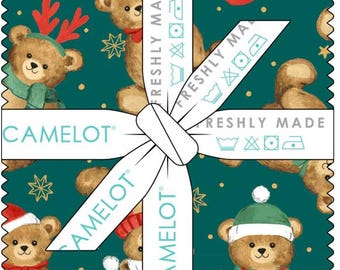 Charm Pack Jingle Bear Lane Camelot Fabrics, 5-Inch Christmas Fabric Squares Bundle, Courtepointe Patchwork