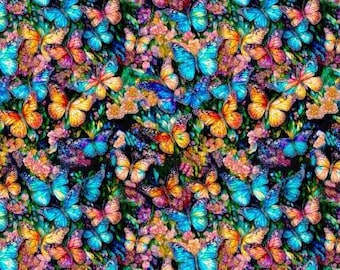 Fabric cotton, STAINED GLASS BUTTERFLIES, 16240101, 01, Multi, 100% cotton, quilt cotton - Gigi in the Garden of Camelot Fabrics