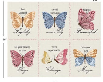 QUILT FABRIC Panel, 36"X44", BUTTERFLY, 49240508P, 100% coton - Secret Garden de Camelot Fabrics