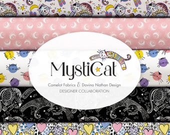10 prints, Cat, Heart, Moon - Mysticat of Camelot fabrics