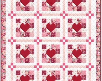 PDF, 4 EVER Quilt, 42'' X 53'', Tutoriel - Blooming Hearts Camelot Fabrics