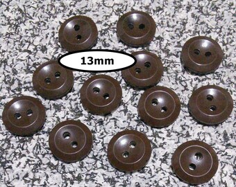 12 Buttons, 13mm, BROWN 2 holes, Vintage, resin, BTN 07 A