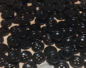 24 Buttons, 16mm, GLOSSY BLACK, button vintage