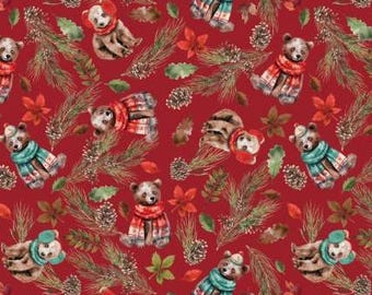 Fabric cotton, COZY CUBS, red, 21240402, 01, Quilt Fabrics, 100% cotton - Merry Beary of Camelot Fabrics