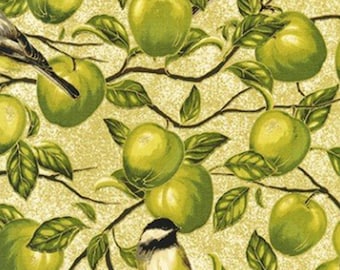 QUILT FABRIC apple and bird, 100% Cotton - Bounty of the season, Robert Kaufman