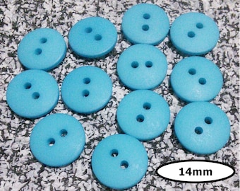 12 Buttons, 14mm, TURQUOISE, button basic, button 2 holes, BTN 47B