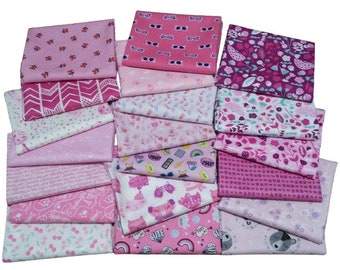 CAMELOT FABRICS, PINK, Pack of 20, 100% cotton, Various patterns, quality quilting, cotton designer