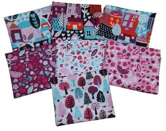 END OF COLLECTION, flower, house, tree, 100% cotton - Neighbourhood de Camelot Fabrics