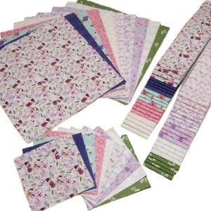 10-40 Pre-Cut cotton, Flower Violet, green, white - Camelot Fabrics