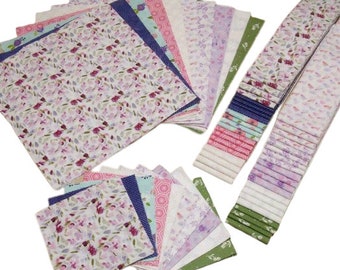 10 Pre-Cut cotton, Flower Violet, green, white - Camelot Fabrics