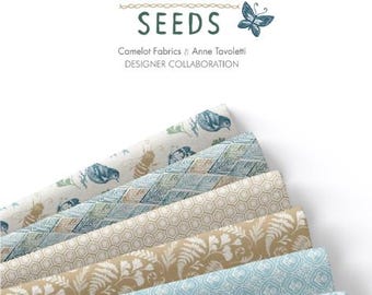 QUILT FABRICS, 42 squares 5 inchs, 100% cotton, quilt cotton - Garden Seeds of Camelot Fabrics