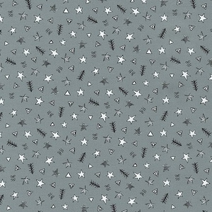 ROBERT KAUFMAN, coton au motif de étoile blanc, fond gris, Neighborhood Pals, 19657, 100% coton, coton courtepointe, coton designer