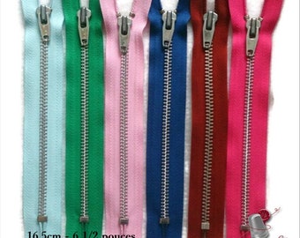 6 zippers 16.5 cm, YKK look antique, 6 1/2 pouce, metal silver, perfect for wallets, clothing, repair