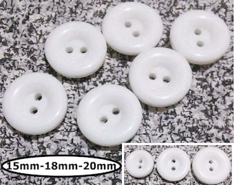 100 Buttons, WHITE, 15mm, 18mm or 20mm, glossed, 2 holes, vintage button
