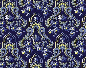 BENARTEX FABRICS, Baroque Navy, Somerset, 6790, col 55, cotton, cotton quilt, cotton designer