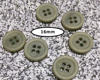 12 buttons, 16 mm, GRAY-GREEN 4 holes, vintage button, Btn 32B