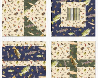 PDF, 4 Pillows Quilt, 18'' X 18'', Tutoriel - Fishful Thinking de Camelot Fabrics