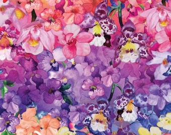 Fabric cotton, ORCHID BOUQUET, 76250101-01, Quilt Fabrics, 100% cotton, quilt cotton - Monarch Gardens of Camelot Fabrics
