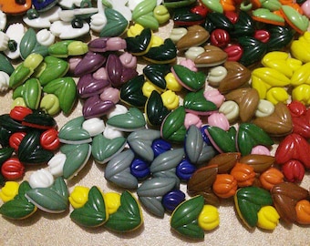 19mm, 100 Buttons TULIP, button plastic, colors mixtes, vintage