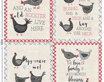 QUILT FABRIC Panel, 36"X44", HEN, 100% coton - Hen House de Camelot Fabrics