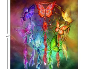 QUILT FABRIC Panel, 36"X44", Butterfly, 55240501P, 100% coton - Rainbow Dreams de Camelot Fabrics