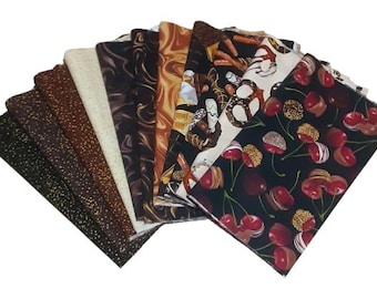 END of COLLECTION, CHOCOLATE, Caramilk, Pretzel, Cherries - Chocolicious de Benartex Fabrics