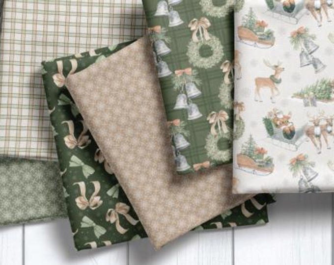 Featured listing image: QUILT FABRICS, 42 squares 5 inchs, 100% cotton, quilt cotton - Home for the Holidays of Camelot Fabrics