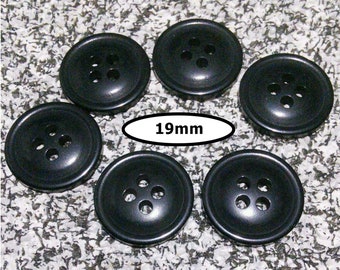 6 Buttons, 19mm, GLOSSY BLACK, button 4 holes, BTN 98