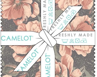 Camelot Fabrics CAMELLIA Charm Pack, 5" Precut Fabric Squares, 42 Pcs Quilting Cotton Pack, Rosalind Grey