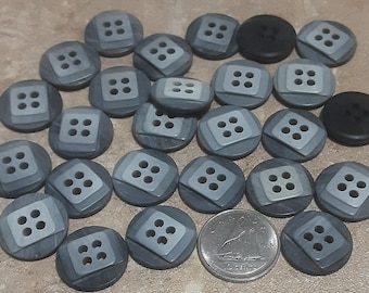 12 buttons, 16 mm, GRAY button, 4 holes, vintage button