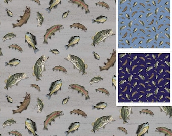 RILEY BLAKE, Fabric trout pattern 100% cotton, 10552 - At The Lake of Riley Blake
