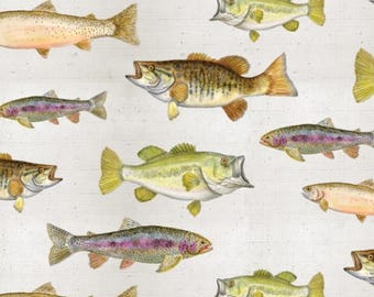Fabric cotton, FISH, 55240401, 01, Off White, Quilt Fabrics, 100% cotton, quilt cotton - Fishful Thinking of Camelot Fabrics