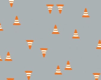 SALE, QUILT FABRICS, Construction cones, 100% cotton, cotton quilt, cotton designer, Elizabeth Silver - On the Move de Camelot Fabrics